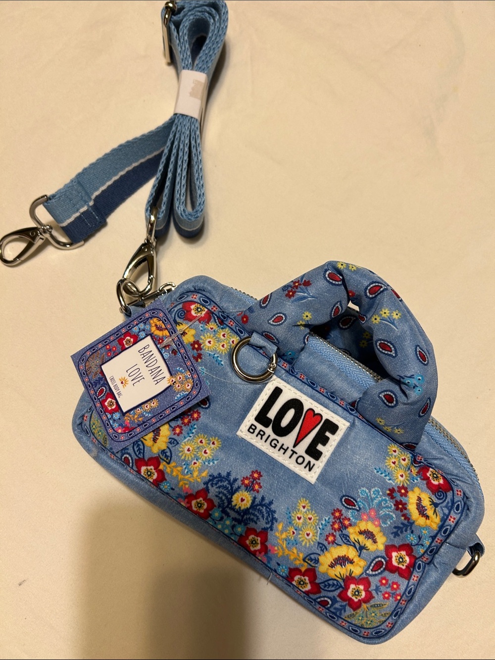 Brighton Blue Floral LOVE Bandana Mini Crossbody Bag